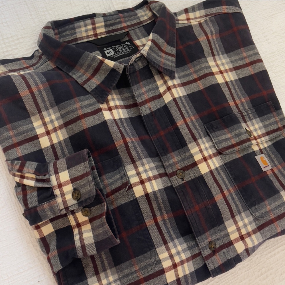 Carhartt Men’s Loose Fit Flannel Shirt Plaid Long Sleeve 4XL